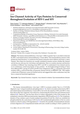 Ion Channel Activity of Vpu Proteins Is Conserved Throughout Evolution of HIV-1 and SIV