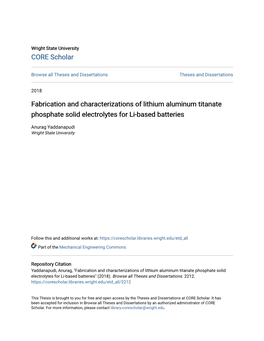 Fabrication and Characterizations of Lithium Aluminum Titanate Phosphate Solid Electrolytes for Li-Based Batteries