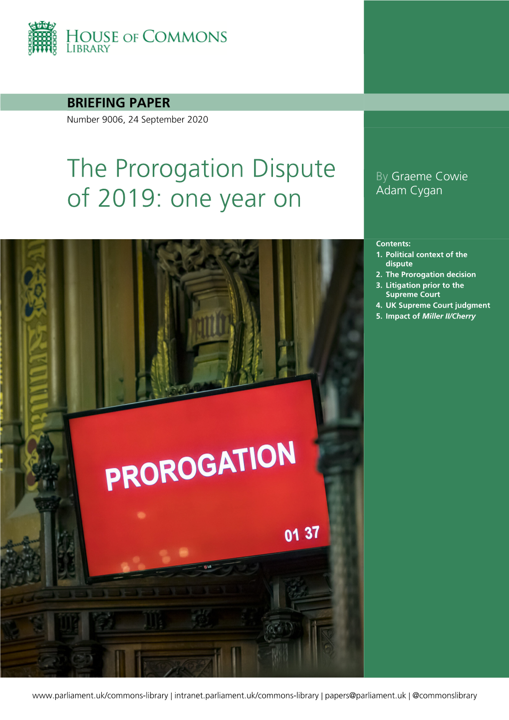 The Prorogation Dispute of 2019: One Year On