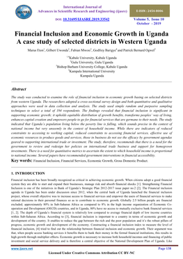 Financial Inclusion and Economic Growth in Uganda a Case Study of Selected Districts in Western Uganda
