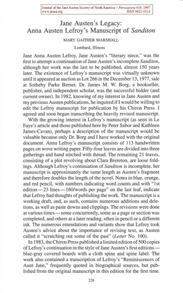 Jane Austen's Legacy: Anna Austen Lefroy's Manuscript of Sanditon