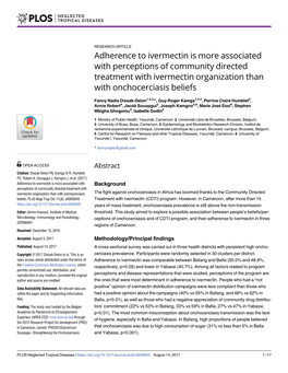 Adherence to Ivermectin Is More Associated with Perceptions of Community Directed Treatment with Ivermectin Organization Than with Onchocerciasis Beliefs