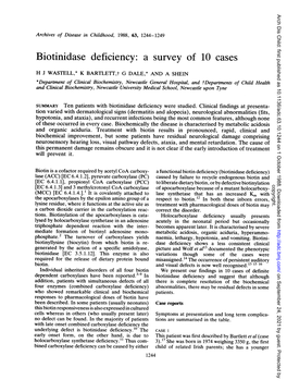 Biotinidase Deficiency: a Survey of 10 Cases