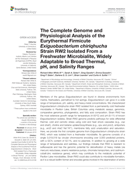 The Complete Genome and Physiological Analysis of the Eurythermal Firmicute Exiguobacterium Chiriqhucha Strain RW2 Isolated From