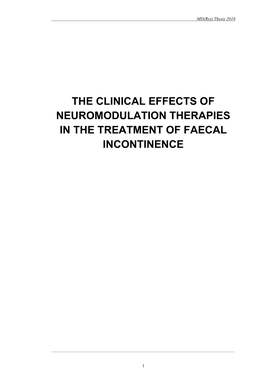 The Clinical Effects of Neuromodulation Therapies in the Treatment of Faecal Incontinence