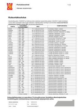 Hämeen Aluetoimiston Kutsuntakuulutus