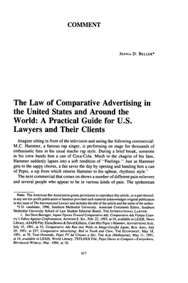 The Law of Comparative Advertising in the United States and Around the World: a Practical Guide for U.S