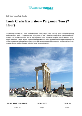 Izmir Cruise Excursion – Pergamon Tour (7 Hour)