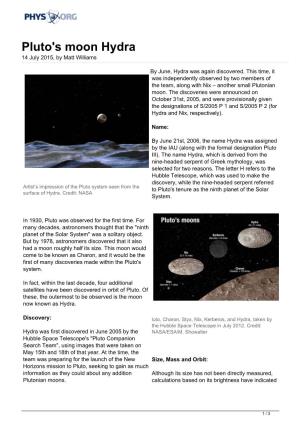 Pluto's Moon Hydra 14 July 2015, by Matt Williams