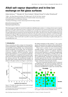 Alkali Salt Vapour Deposition and In-Line Ion Exchange on Flat Glass Surfaces