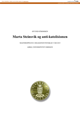 Marta Steinsvik Og Anti-Katolisismen