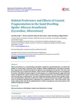 Habitat Preference and Effects of Coastal Fragmentation in the Sand-Dwelling Spider Allocosa Brasiliensis (Lycosidae, Allocosinae)