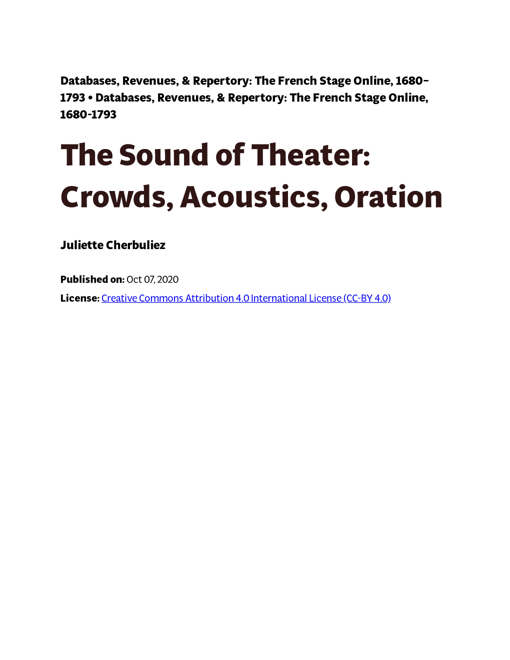 The Sound of Theater: Crowds, Acoustics, Oration