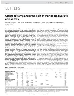Global Patterns and Predictors of Marine Biodiversity Across Taxa