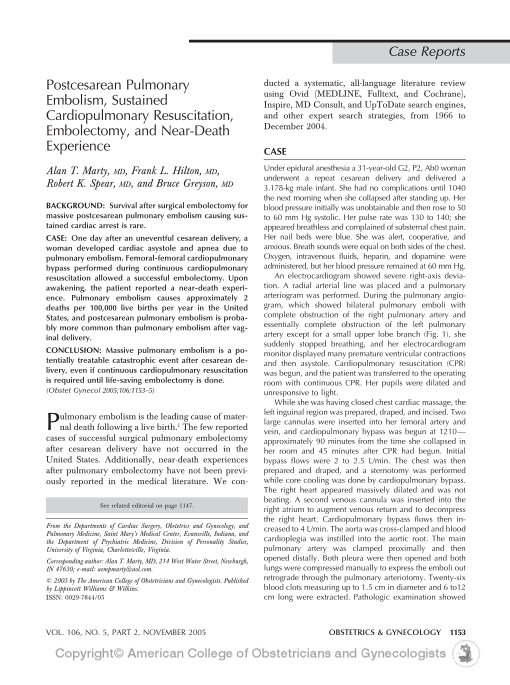 Postcesarean Pulmonary Embolism, Sustained Cardiopulmonary