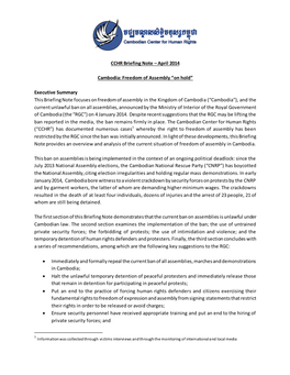 CCHR Briefing Note – April 2014 Cambodia: Freedom Of