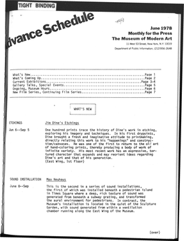 June 1978 SC^ Monthly for the Press Ce the Museum of Modern Art ^ 11 West 53 Street, New York, N.Y