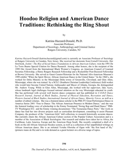 Hoodoo Religion and American Dance Traditions: Rethinking the Ring Shout