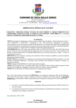 COMUNE DI ISCA SULLO IONIO (Provincia Di Catanzaro) Piazza Municipio, 1- 88060 Isca Sullo Ionio Tel