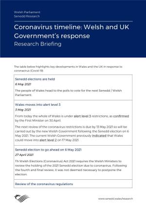Coronavirus Timeline: Welsh and UK Government’S Response Research Briefing