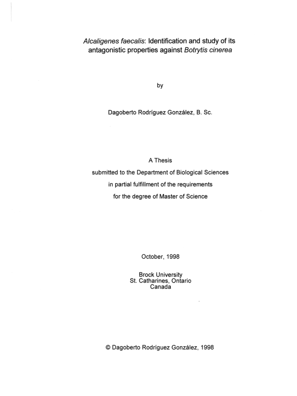 Alcaligenes Faecalis: Identification and Study of Its Antagonistic Properties Against Botrytis Cinerea