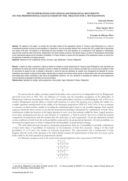 TRUTH OPERATIONS and LOGICAL-MATHEMATICAL RECURSIVITY on the PROPOSITIONAL CALCULUS BASIS of the TRACTATUS of L. WITTGENSTEIN Ed