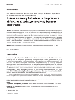 Gaseous Mercury Behaviour in the Presence of Functionalized Styrene–Divinylbenzene Copolymers