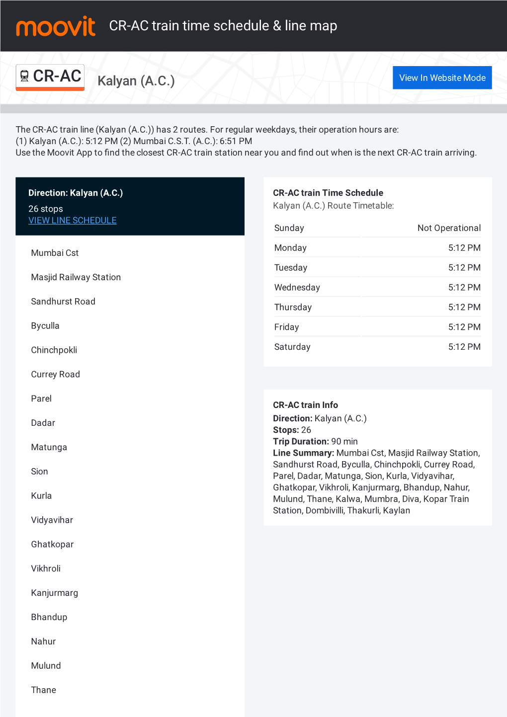 CR-AC Train Time Schedule & Line Route