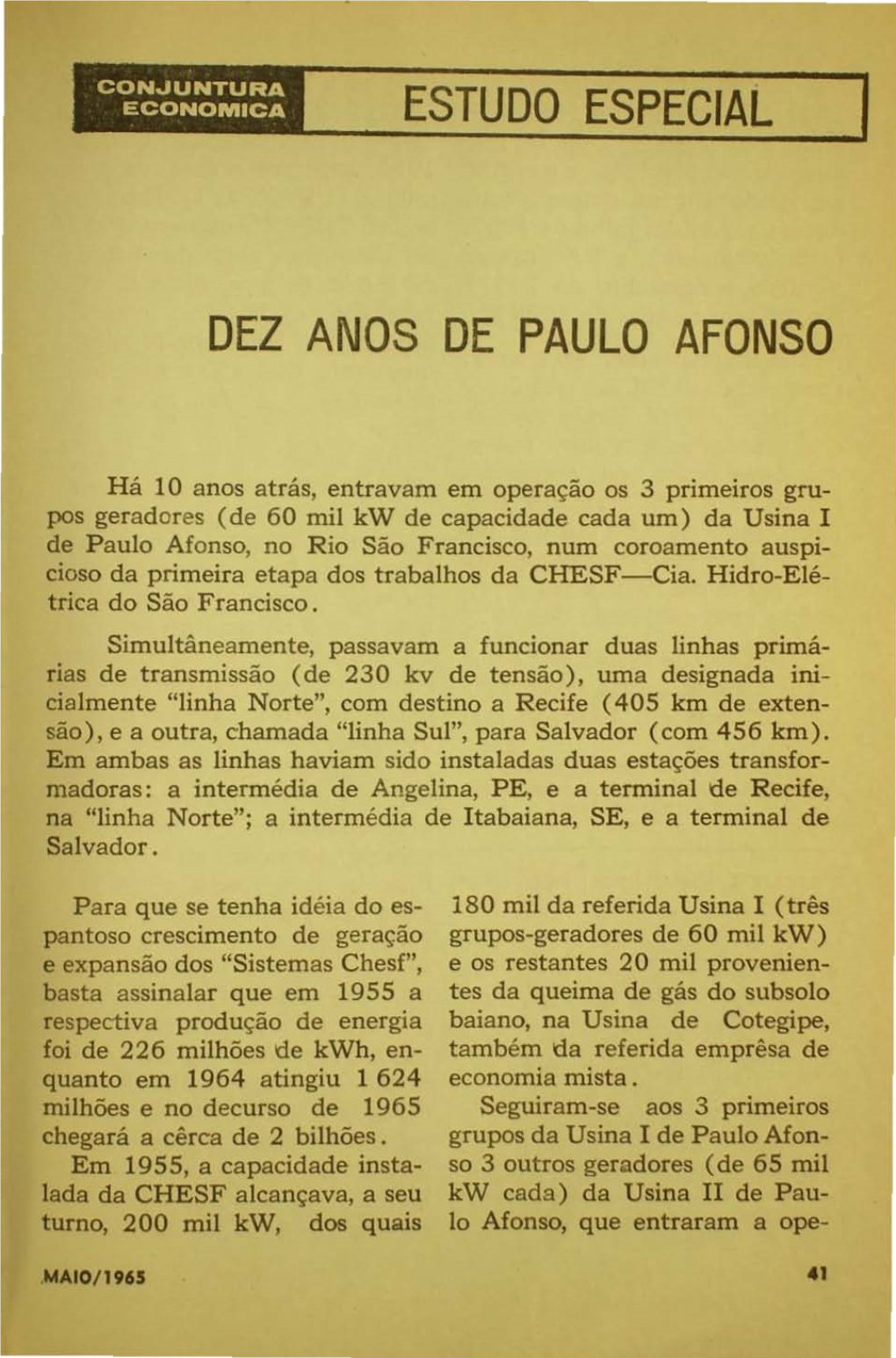 Estudo Especial Dez Anos De Paulo Afonso