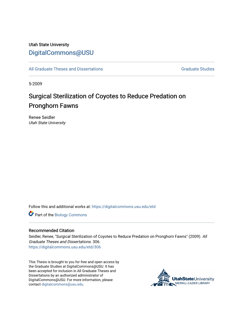 Surgical Sterilization of Coyotes to Reduce Predation on Pronghorn Fawns