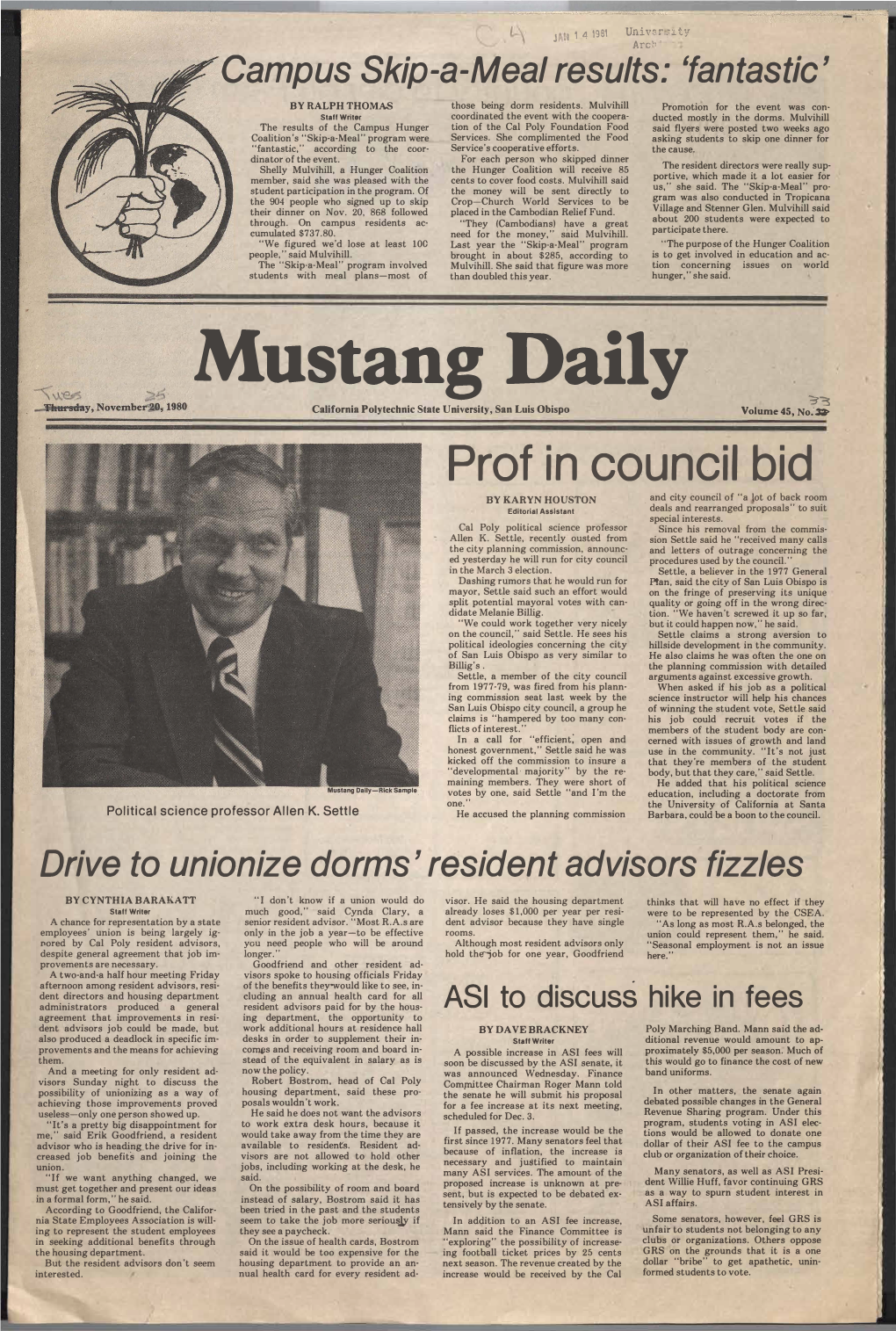 Mustang Daily, November 25, 1980