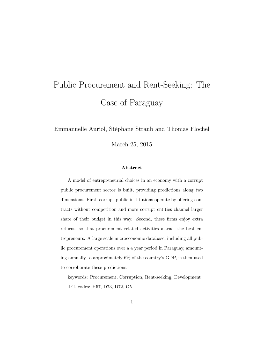 Public Procurement and Rent-Seeking: the Case of Paraguay