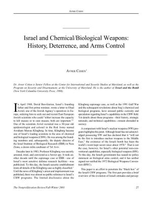 Israel and Chemical/Biological Weapons: History, Deterrence, and Arms Control
