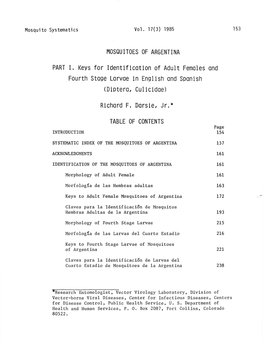 Mosquitoes of Argentina. Part I. Keys for Identification of Adult Females