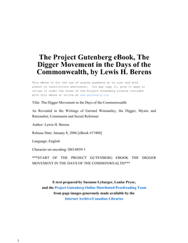 The Digger Movement in the Days of the Commonwealth, by Lewis H