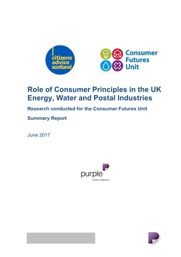 Role of Consumer Principles in the UK Energy, Water and Postal Industries