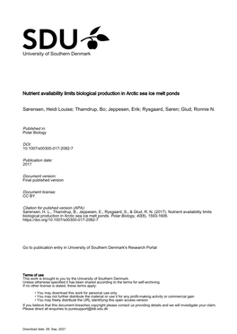 Nutrient Availability Limits Biological Production in Arctic Sea Ice Melt Ponds