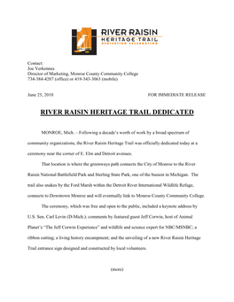 River Raisin Heritage Trail Dedicated