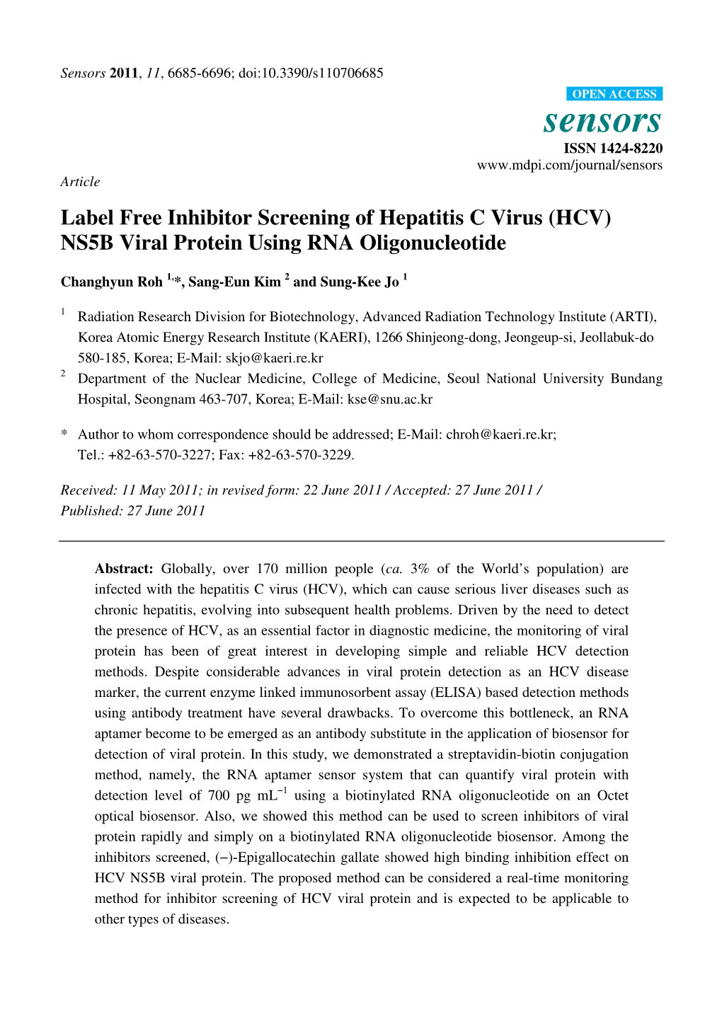 (HCV) NS5B Viral Protein Using RNA Oligonucleotide