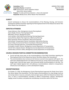 Shady Grove Sector Plan Minor Master Plan Amendment