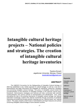 Intangible Cultural Heritage Projects – National Policies and Strategies