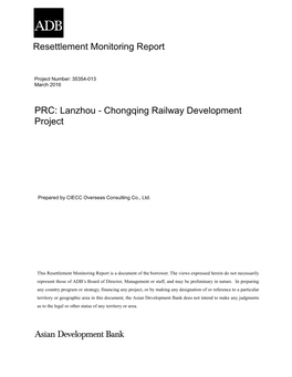 Resettlement Monitoring Report PRC: Lanzhou