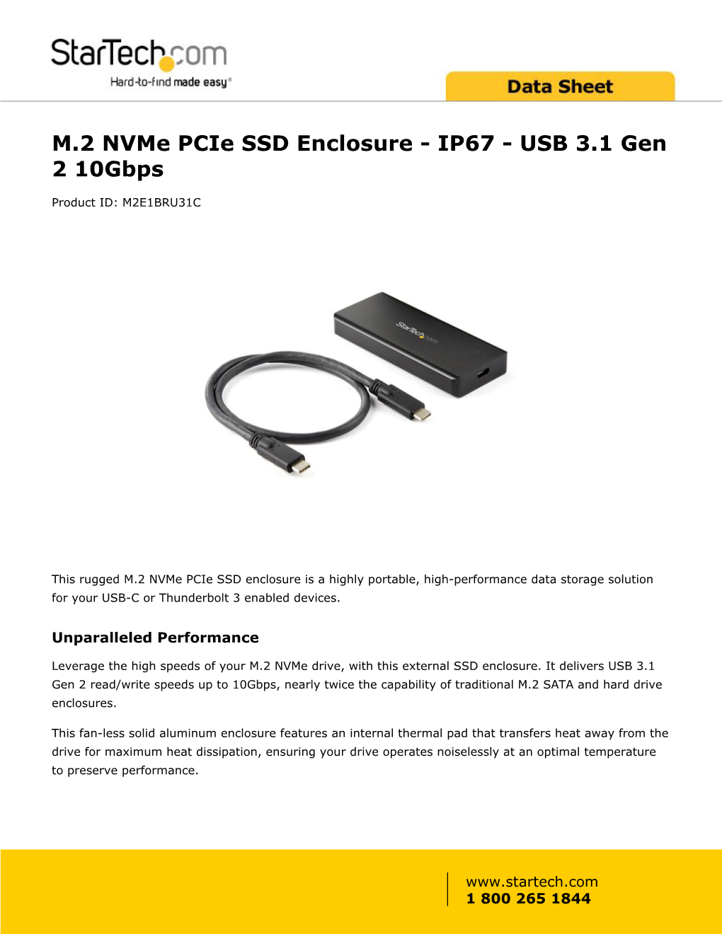 M.2 Nvme Pcie SSD Enclosure - IP67 - USB 3.1 Gen 2 10Gbps