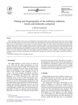 Timing and Biogeography of the Eutherian Radiation: Fossils and Molecules Compared