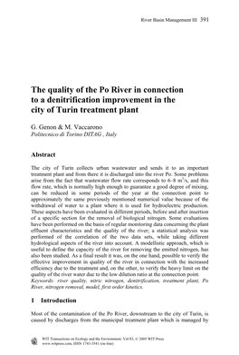 The Quality of the Po River in Connection to a Denitrification Improvement in the City of Turin Treatment Plant