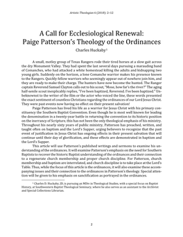 A Call for Ecclesiological Renewal: Paige Patterson's Theology of The