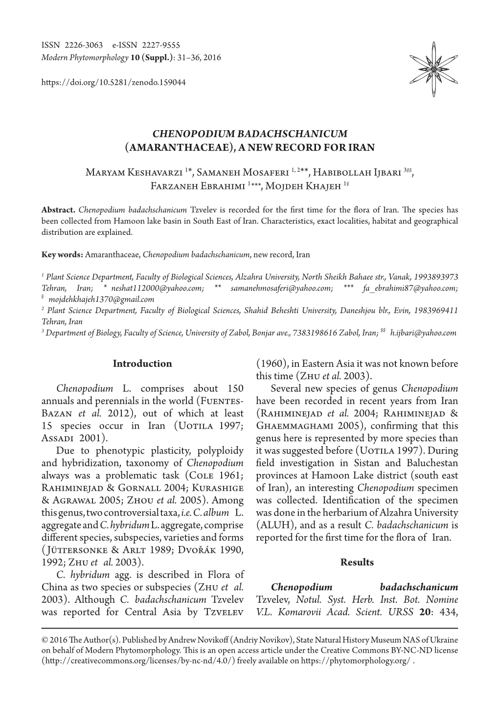 Chenopodium Badachschanicum (Amaranthaceae), a New Record for Iran