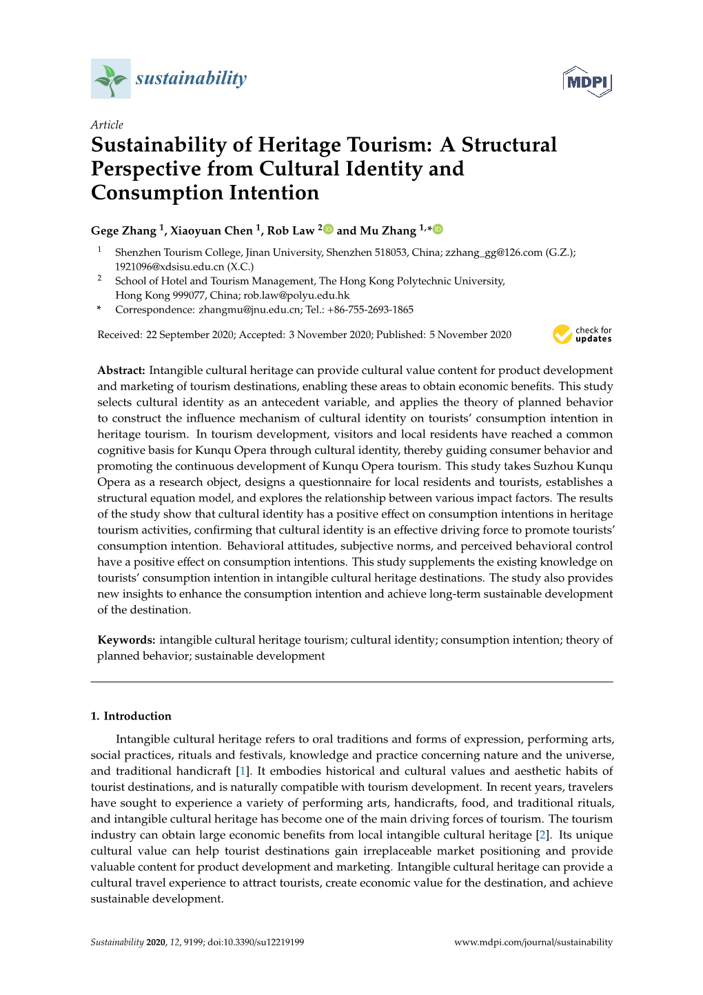 Sustainability of Heritage Tourism: a Structural Perspective from Cultural Identity and Consumption Intention