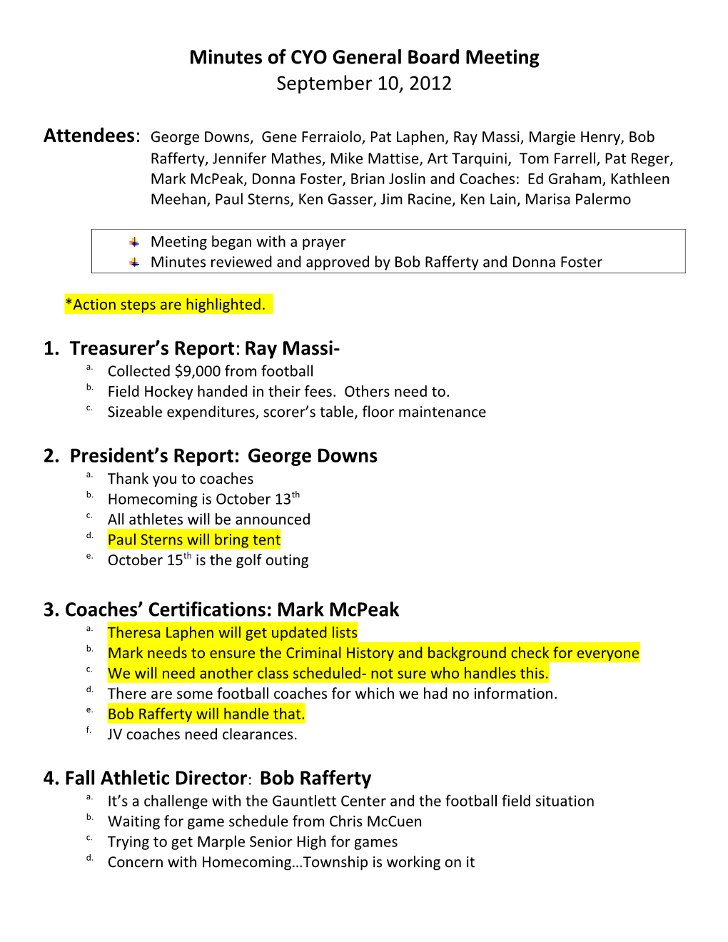 Minutes of CYO General Board Meeting