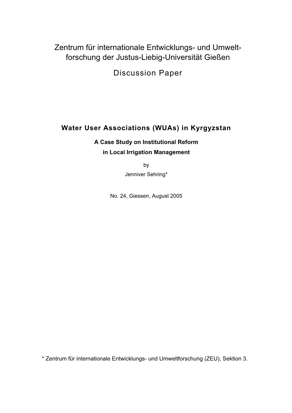 Water User Associations (Wuas) in Kyrgyzstan : a Case